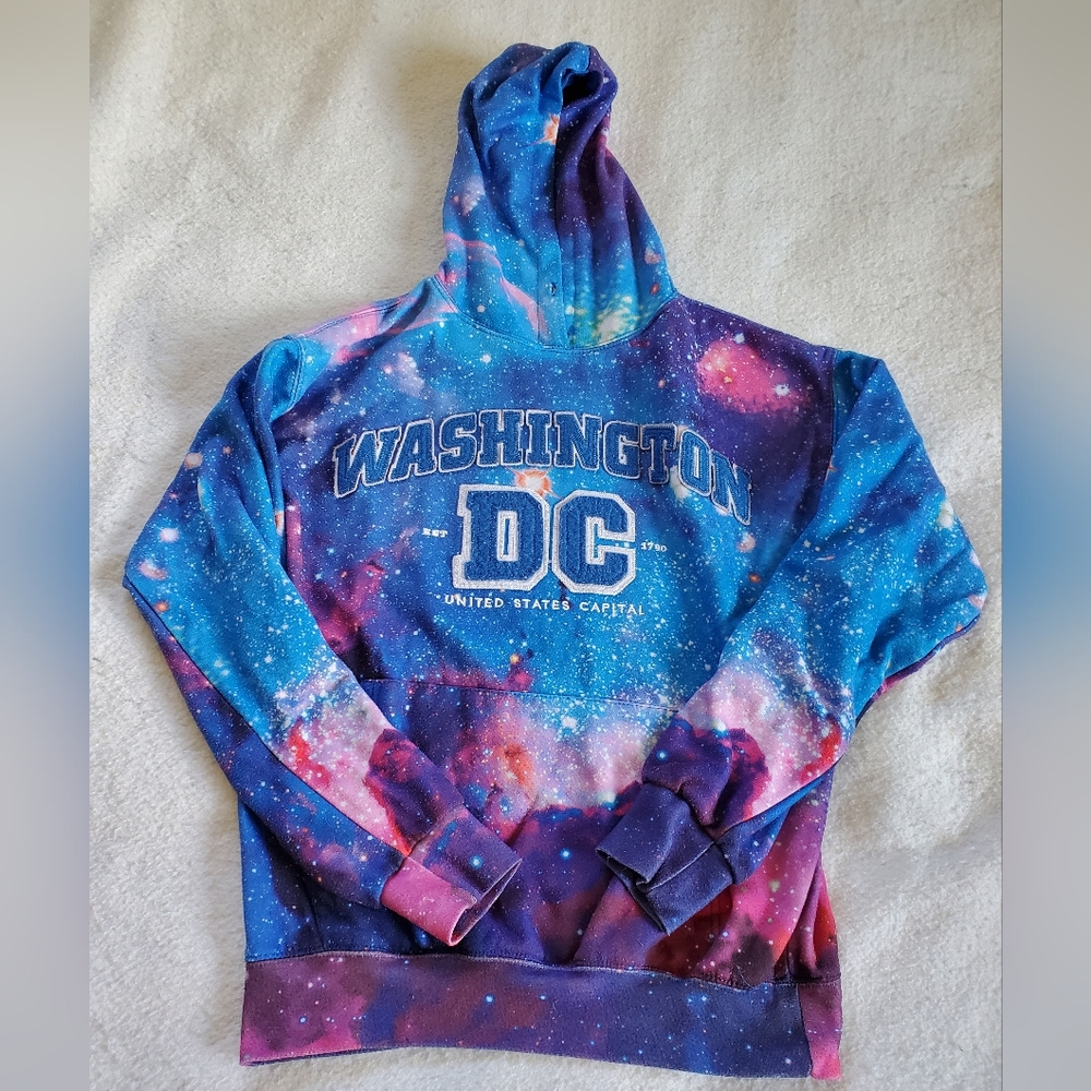 Washington DC Distressed Hoodie Sweatshirt, Sz L